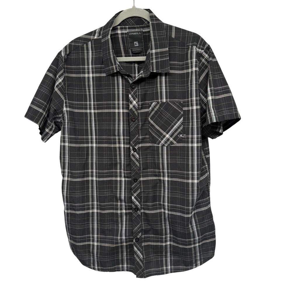 O'Neill Black Plaid Short Sleeve Button Front Shirt Sz XL